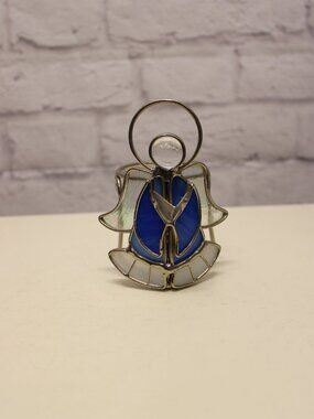 Vintage Blue Silver Stained Glass Angel Candle Holder